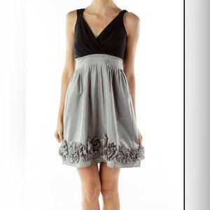 Night Way Collection Gray & Black Dress, Empire Waist & Ruffled Hem, Sz. 6